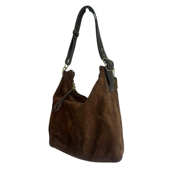 Coach Handbags - Vintage Coach Suede Hobo Bag Dark Brown Gold Legacy Leather Purse-Some Use